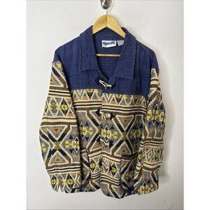 Vintage Himalaya Tapestry Jacket Aztec Toggle Button Woman L-XL (one Size) Denim